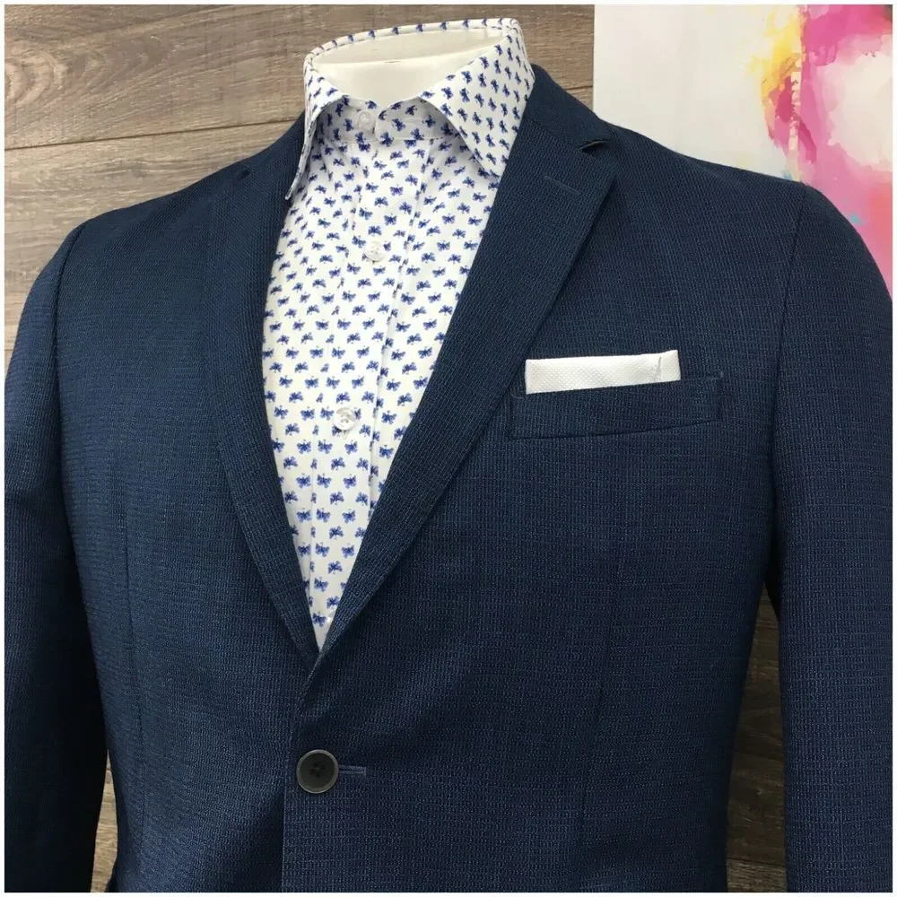 VINCE CAMUTO‎ Mens Blazer Sport Coat Casual Jacket Size 42L Blue Wool Suit